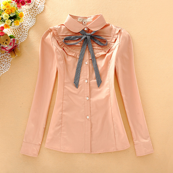 Little Bear 2024 Spring and Autumn Girls' Student Wear Ladylike Casual Slim Fit Pure Cotton Princess Lace Long Sleeve Shirt Top