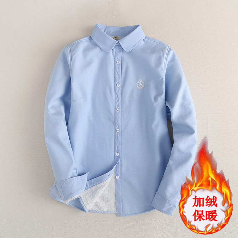Oxford Fabric Fleece-Lined Long-Sleeve Shirt for Women, Autumn and Winter Solid Color Professional Workwear, Thick Cotton Base Layer Top