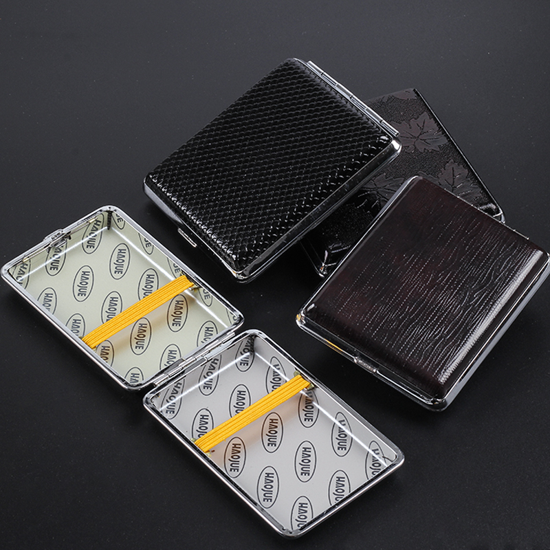 Cigarette case 20 pack men's ultra-thin leather cigarette case creative fashion hand-rolled cigarette case portable elastic old cigarette case
