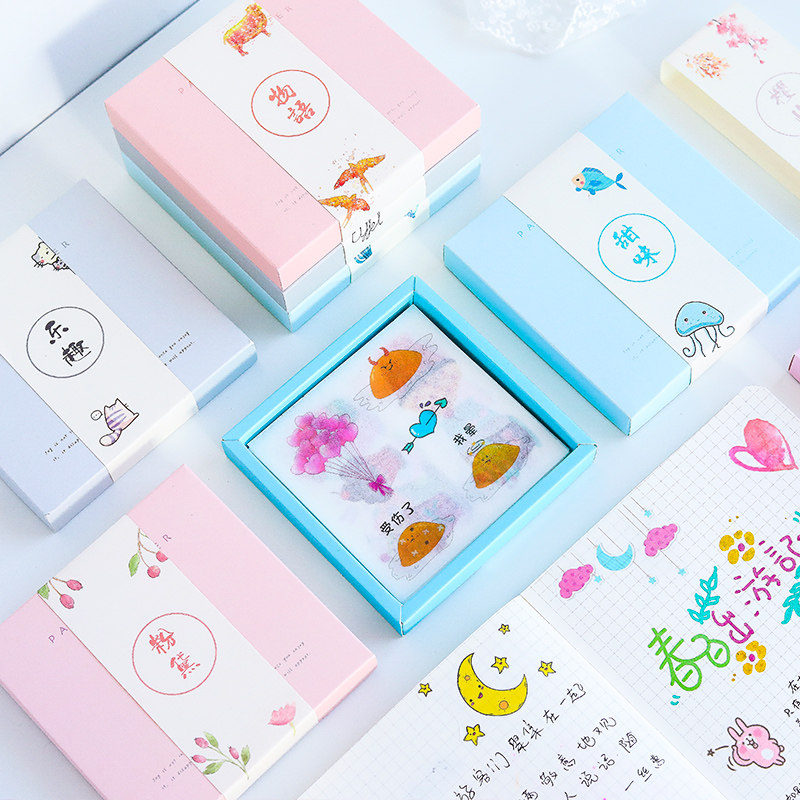 Hand account decoration pattern ins wind sticker and paper hand book animation character ancient wind cartoon small fresh paste diy material tool gift box set cute Japanese girl heart self-sticking sticker
