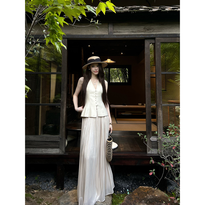Chuchuelara【Water Ripple】Summer Skirt for Women 2026 New A-Line Slimming Pleated Long Skirt
