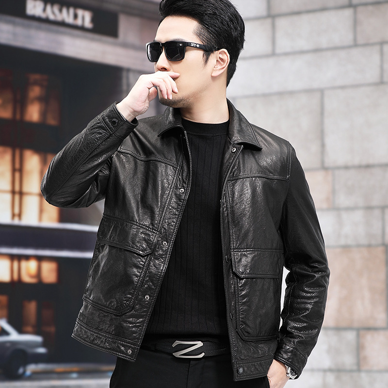 2026 New Model Haining Genuine Leather Jacket for Men, First Layer Cowhide Oil Wax Leather Jacket with Detachable down Liner