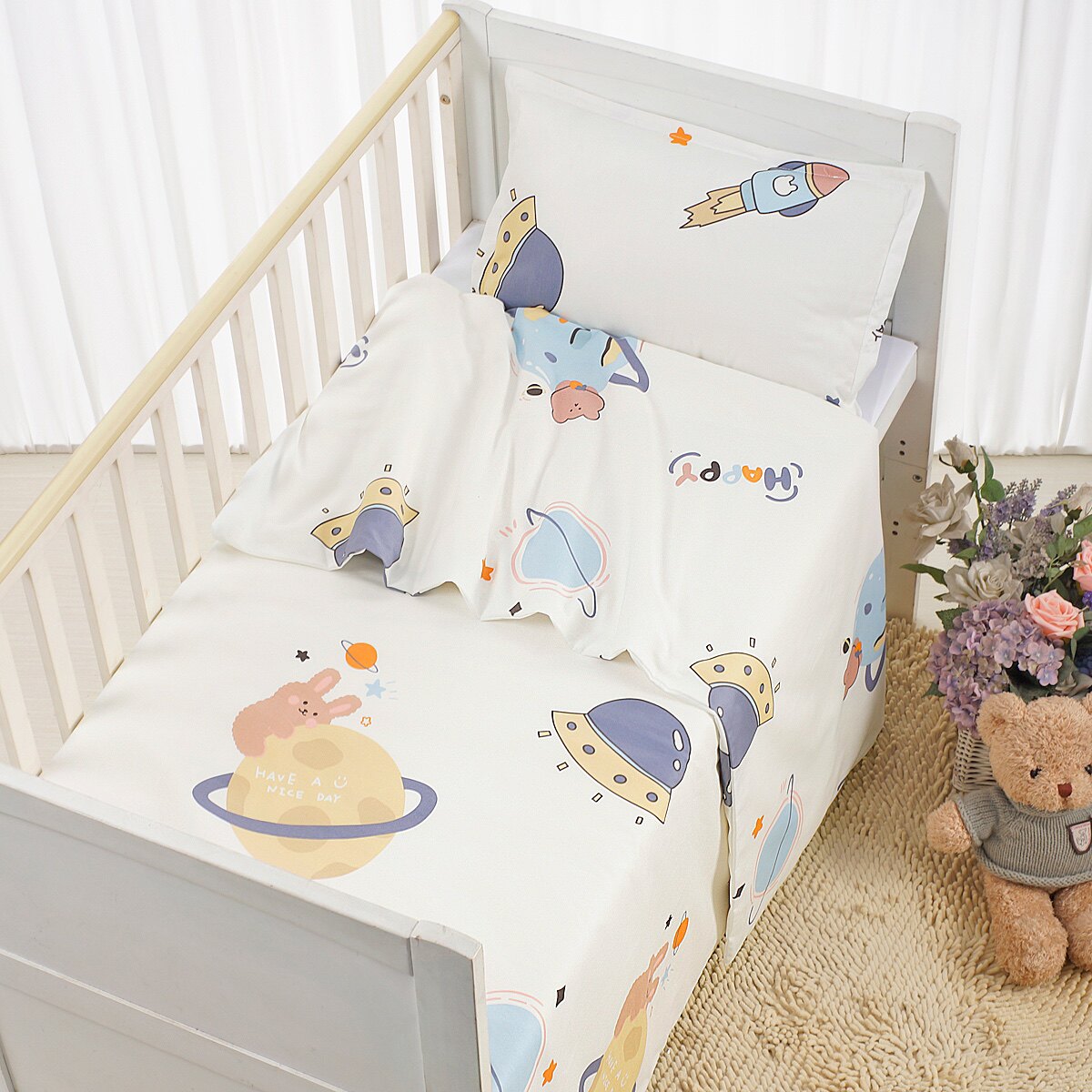 Children Cartoon Quilt Cover Pure Cotton All Cotton 1 2 * 1 5 Baby Baby Kindergarten Single Piece Wrapped Edge Quilt Cover 120 120 * 150-Taobao