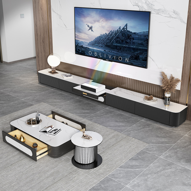 Light extravagant laser TV cabinet special cabinet rock plate TV cabinet tea table combined modern telescopic ground cabinet TV cabinet