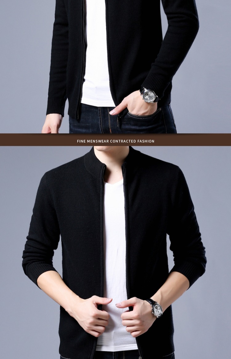 Mùa xuân và mùa thu Ordos Thành phố Áo dệt kim cashmere Phần mỏng Cổ áo cardigan Nam Zipper Zipper Áo len nam áo khoác sơ mi nam