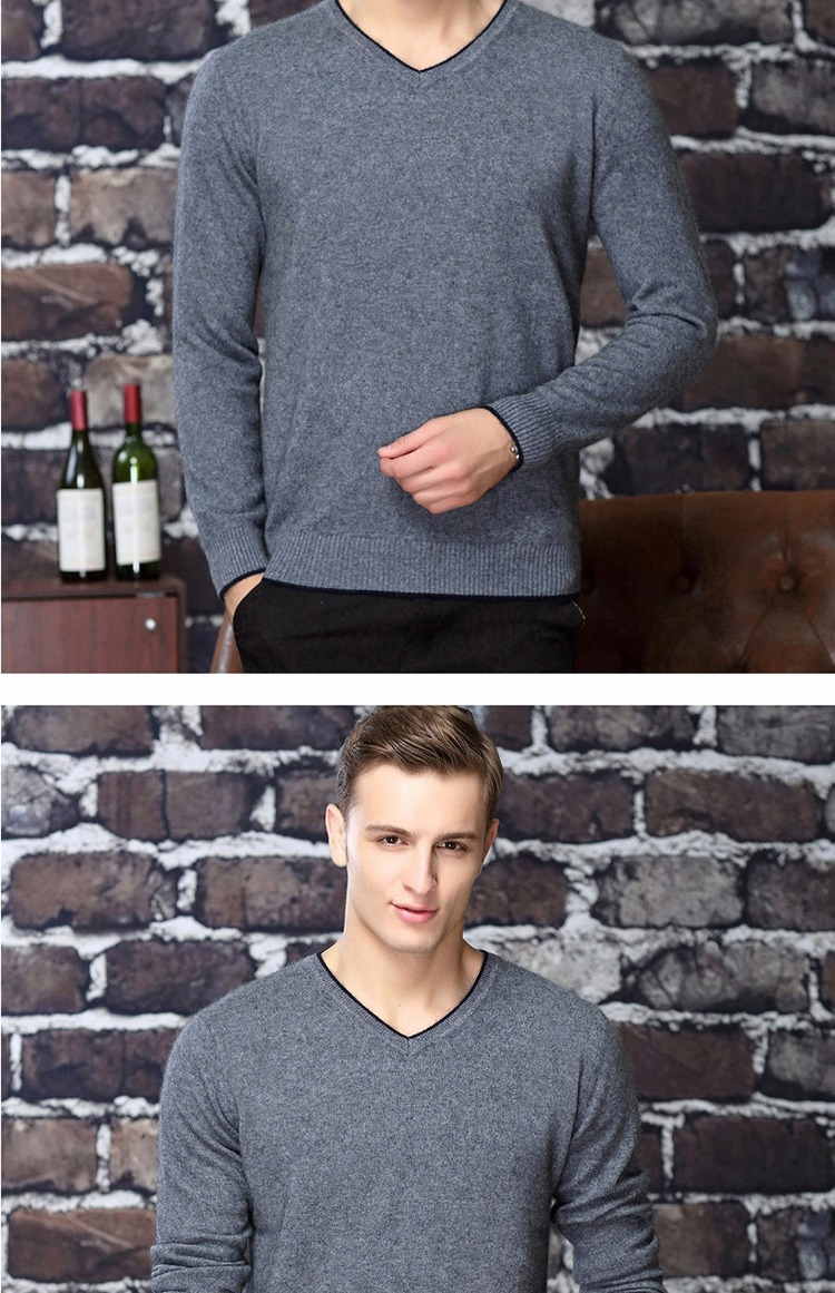 Ordos City 100% áo len cashmere nguyên chất v-cổ nam dệt kim áo hoodie nam