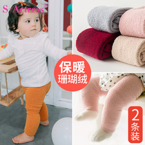 Baby leggings wear coral velvet thickened children autumn and winter foreign pantyhose baby PPS childrens trousers