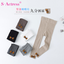 Girls wear leggings spring and autumn children pantyhose cotton thin baby ankle-length pants socks vertical bow socks