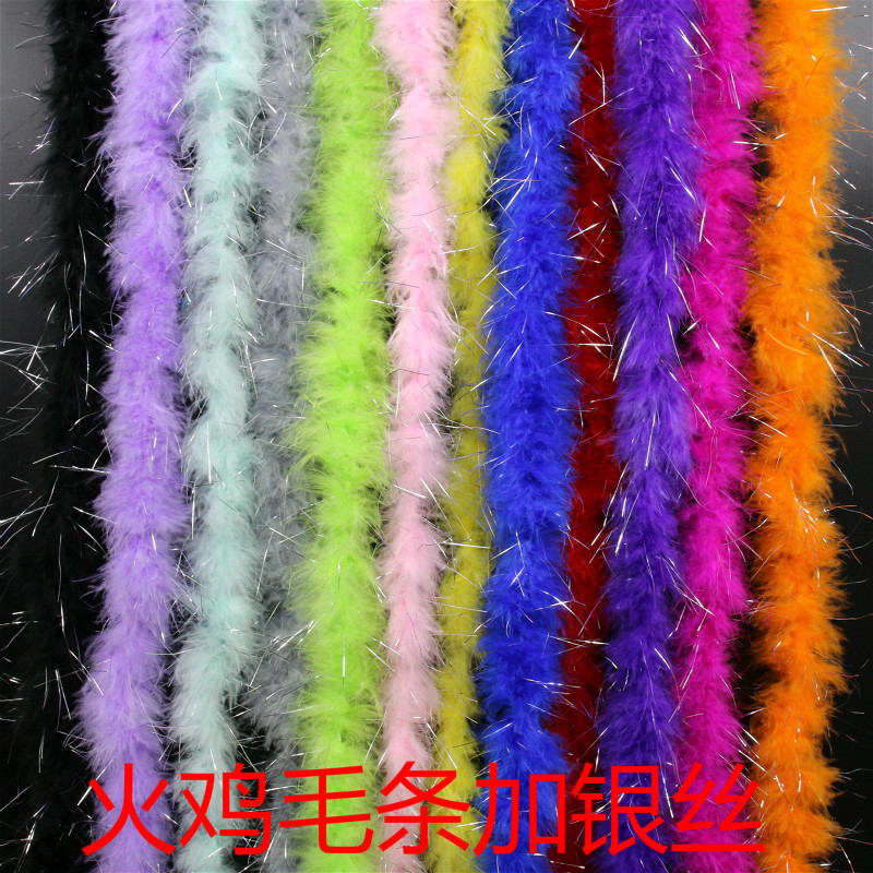 Color diy handmade feather strip silver wire turkey feather strip Christmas gift bouquet bag ornament decorative material