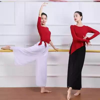 Classical dance white pants modern white dance skirt skirt practice pants for men and women adult loose long gauze skirt