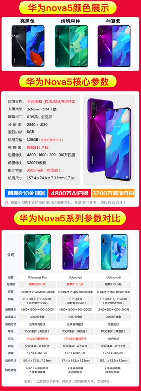 Ba món quà miễn phí / bầu cử] Điện thoại di động Huawei / Huawei nova 5 nova5pro chính thức cửa hàng chính thức nova5i trang web chính thức p30 giá 4e vinh quang 20 mới xuống thẳng 20pro - Điện thoại di động