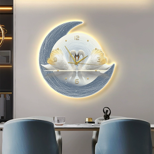 Декоративная живопись для ресторана, современный свет, роскошный фон для гостиной, настенные часы, светодиодные светящиеся настенные часы, лебединые часы, столовая, висящая картина