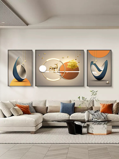 Living room decorative painting, modern minimalist sofa background wall hanging painting, light luxury mural, atmospheric wall painting, high-end triptych