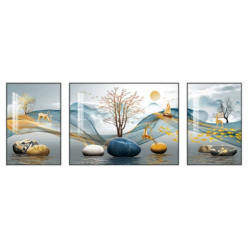 Легкая роскошная современная гостиная декоративная живопись Простая атмосферная диван Фоновая стена висящая картина с высокой тройной настенной живописью.