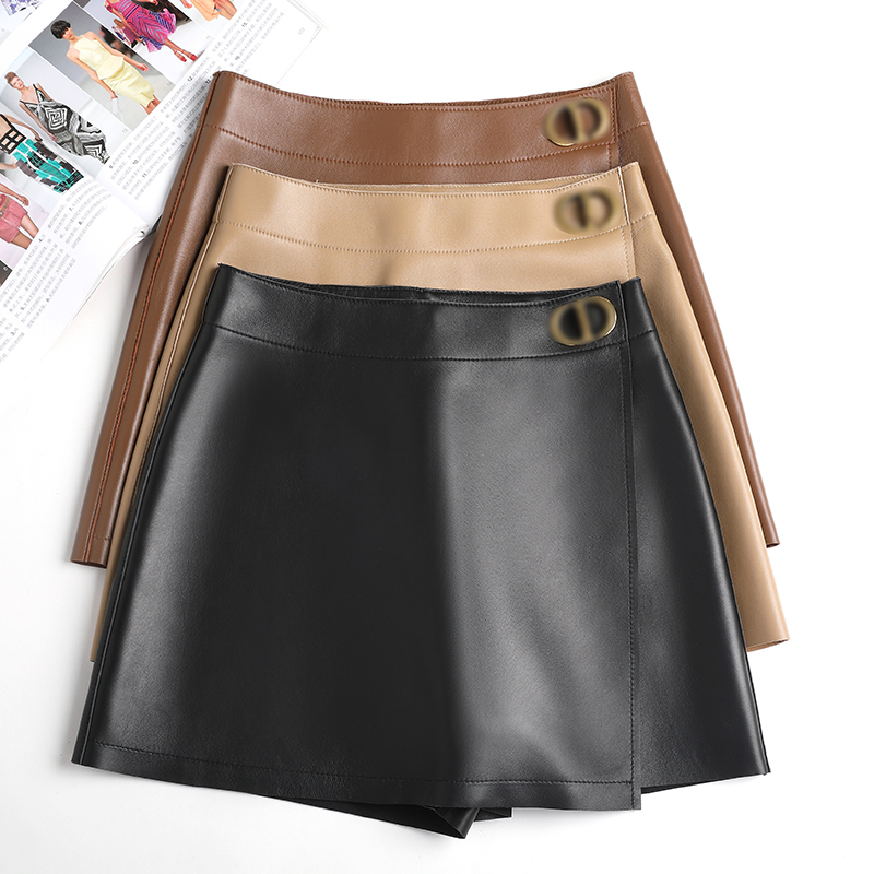 Baby Star's Same Style 2025 New Shorts Haining Genuine Leather Skirt Slimming High-Waisted A-Line Skirt Sheepskin Skirt Pants