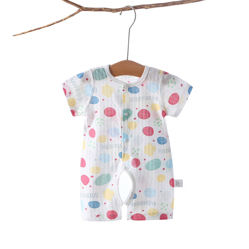 Baby cotton clothes summer newborn jumpsuit men and women baby short-sleeved summer thin section mesh climbing clothes
