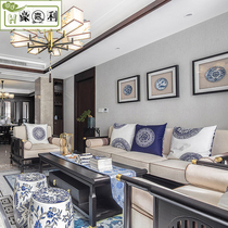 New Chinese style solid wood sofa combination modern simple light luxury Zen three person sales office living room furniture B&B customization