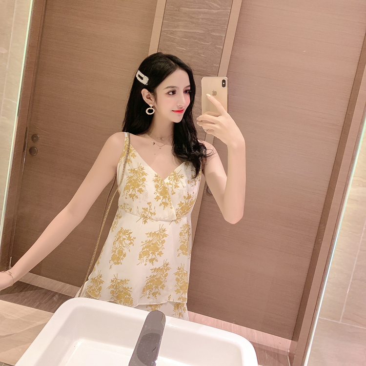 VK旗艦店 韓國風名媛氣質碎花吊帶蛋糕裙雪紡無袖洋裝