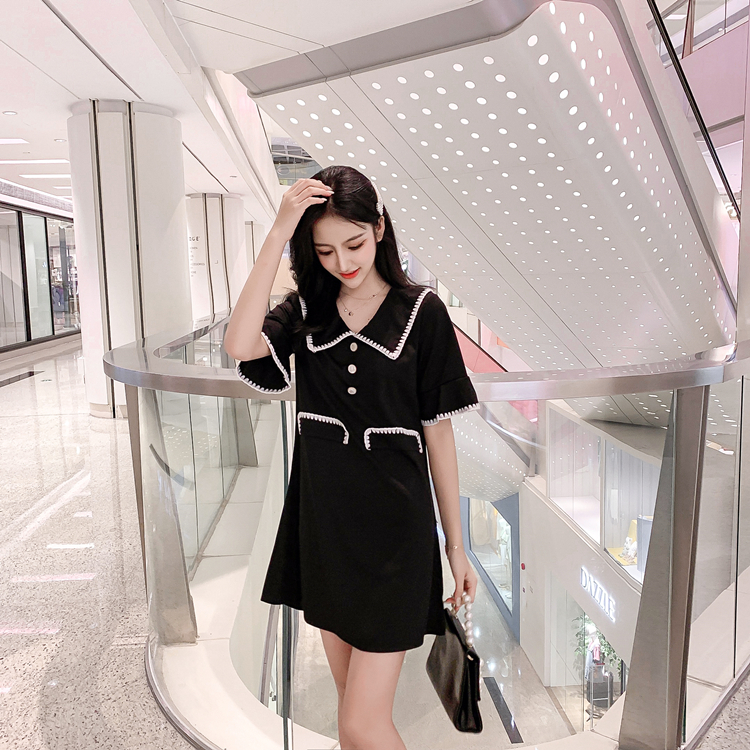 VK旗艦店 韓國風復古裙高腰娃娃領顯瘦短袖洋裝