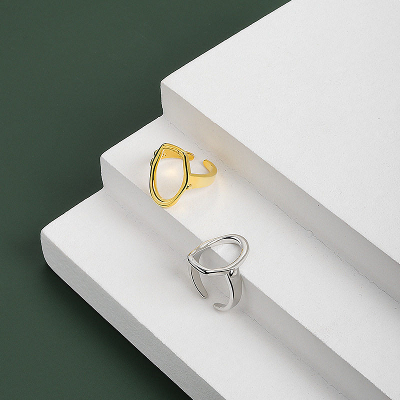 Korean version of lukewarm wind ring INS Brief geometric irregular hollowed-out ring female Japan-ROK ornaments