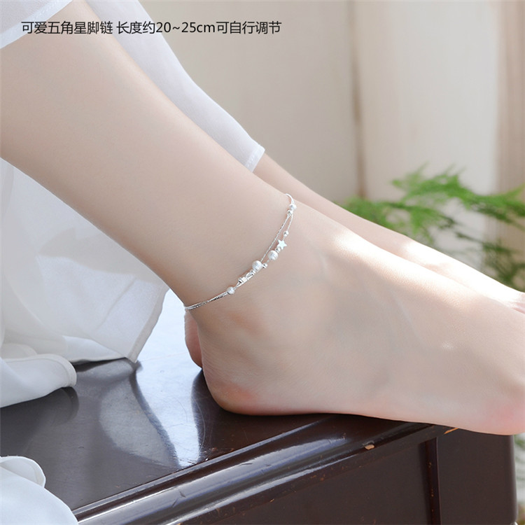 925 sterling silver vòng chân nữ hoang dã tình yêu Hàn Quốc phiên bản của các đơn giản chuông stars đồ trang sức bạc Sen Sở của bạn gái món quà sinh viên