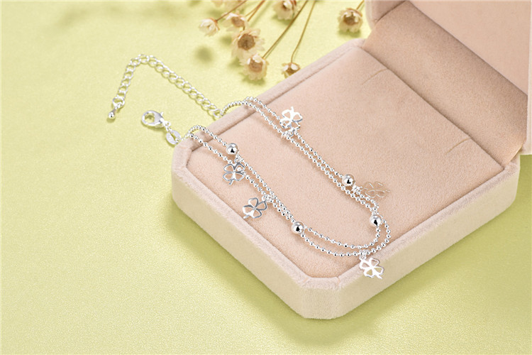 925 sterling silver vòng chân nữ hoang dã tình yêu Hàn Quốc phiên bản của các đơn giản chuông stars đồ trang sức bạc Sen Sở của bạn gái món quà sinh viên