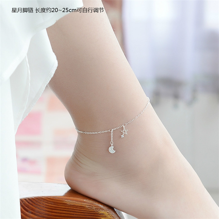 925 sterling silver vòng chân nữ hoang dã tình yêu Hàn Quốc phiên bản của các đơn giản chuông stars đồ trang sức bạc Sen Sở của bạn gái món quà sinh viên