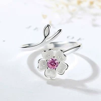 Nhẫn bạc sterling 925 hoa anh đào dễ thương hoa hàn ngọt dễ thương mở ngón tay cái nhẫn nữ valentine - Nhẫn