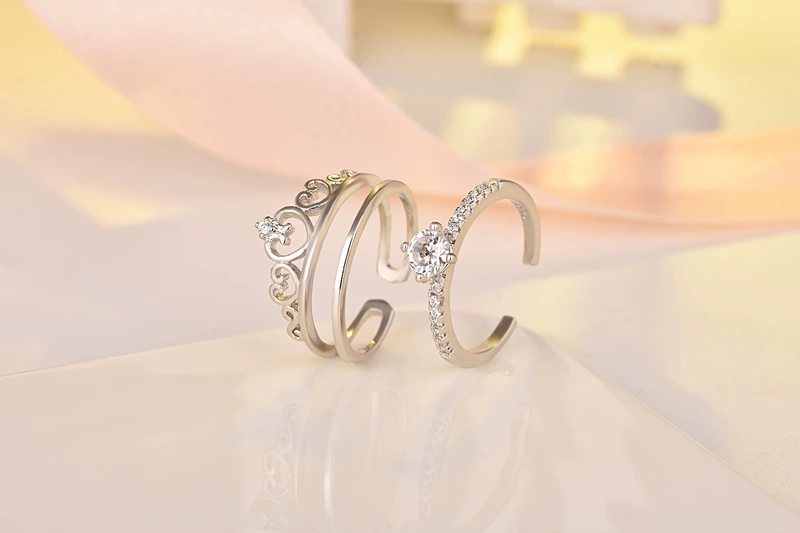 Âm thanh rung với vương miện kết hợp hai lớp một trong hai vòng thời trang Hàn Quốc hoang dã có thể tháo rời ngón trỏ nhẫn nữ