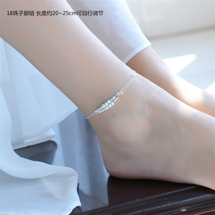 925 sterling silver vòng chân nữ hoang dã tình yêu Hàn Quốc phiên bản của các đơn giản chuông stars đồ trang sức bạc Sen Sở của bạn gái món quà sinh viên