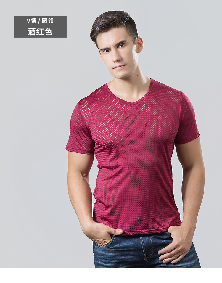 Băng lưới mắt ngắn tay T-Shirt nam rỗng lưới thoáng khí mát mẻ và nhanh chóng làm khô thể thao kích thước lớn của nam giới nửa tay áo mùa hè phần mỏng