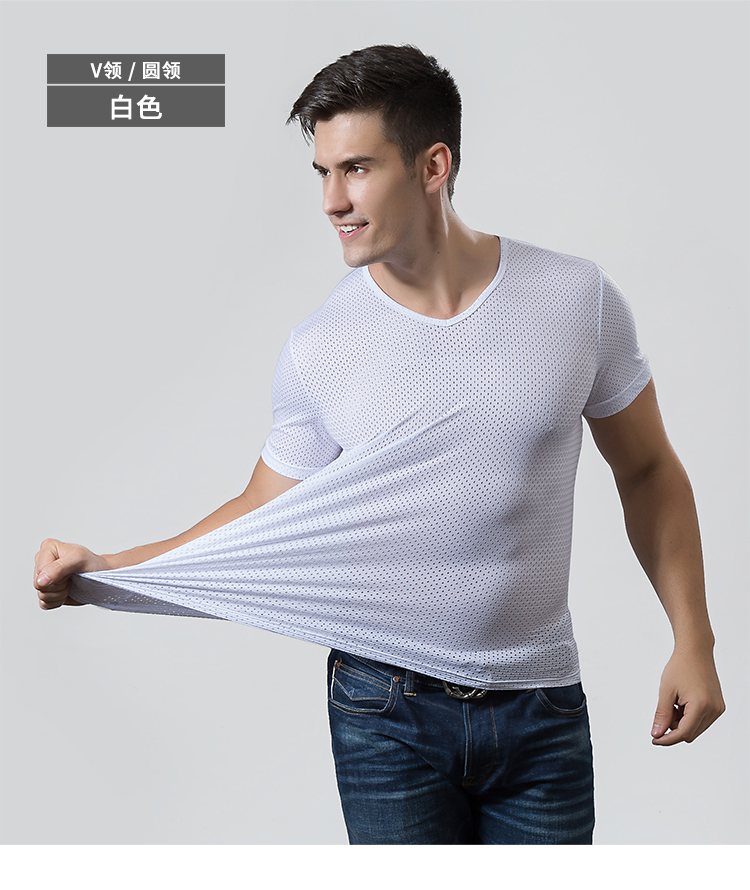 Băng lưới mắt ngắn tay T-Shirt nam rỗng lưới thoáng khí mát mẻ và nhanh chóng làm khô thể thao kích thước lớn của nam giới nửa tay áo mùa hè phần mỏng