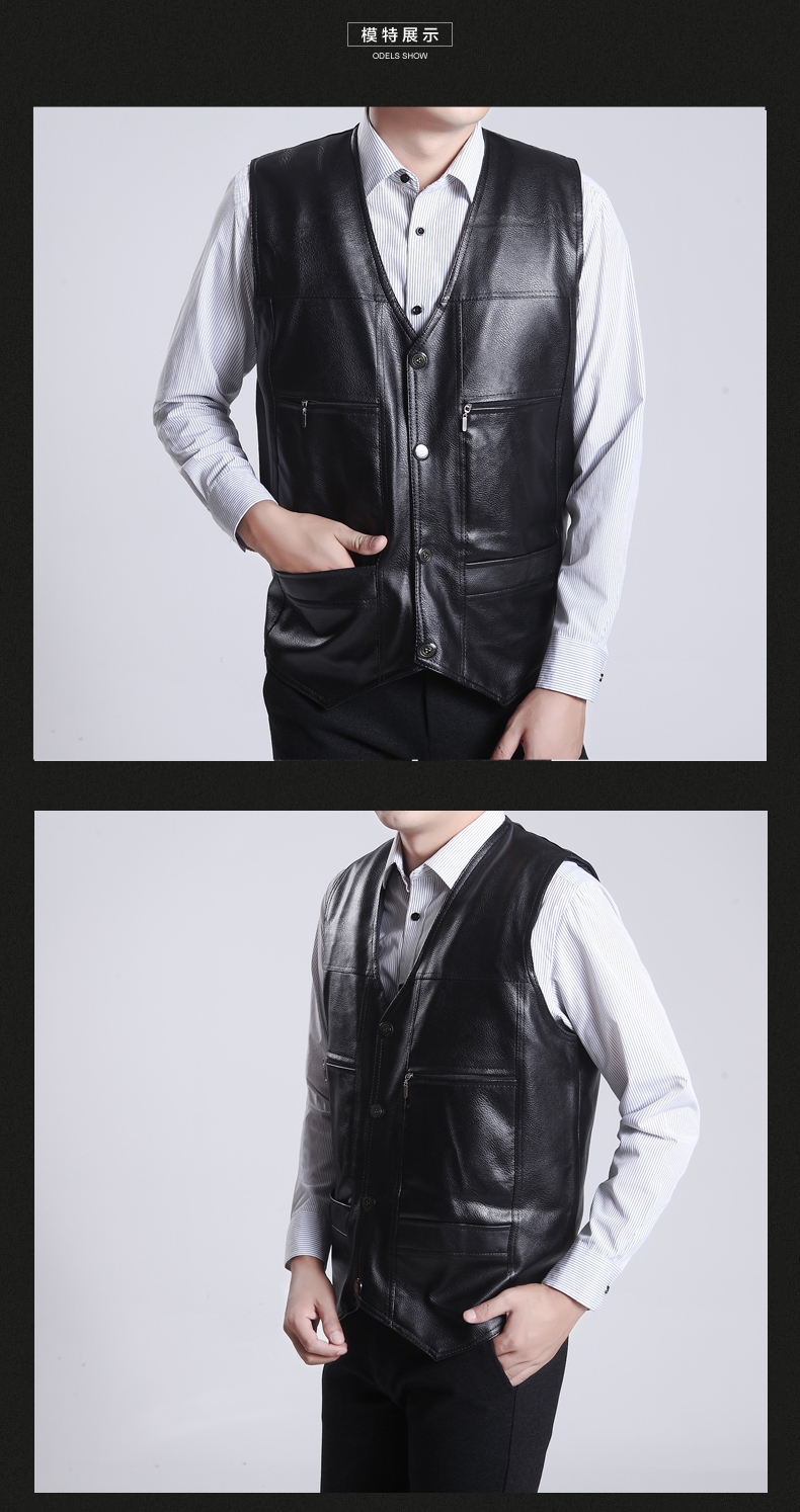 Áo vest da nam trung niên pu da quilt clip cha tải ông ngoại mùa thu mặc ấm cộng với áo nhung cotton áo ba lổ