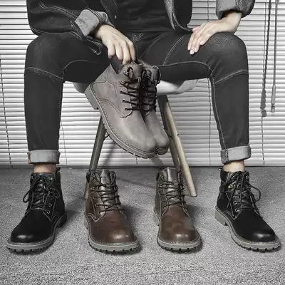 2021 Spring and Autumn New Leather Martin Boots Men British Vintage Toilwear Short Boots Korean Trend Breathable Mid-tube Leather Boots