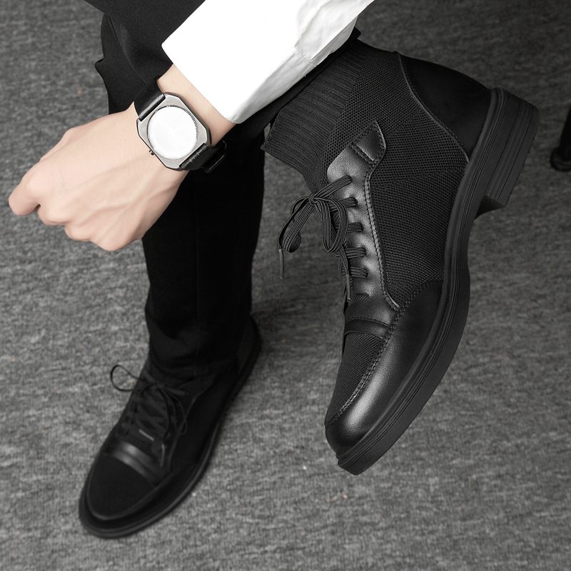 Ingléin Business Leather Shoes Man 2022 Spring Autumn Trend Knit Set Foot Genuine Leather 100 Hitchhiking Bong Casual Leather Boots Cotton