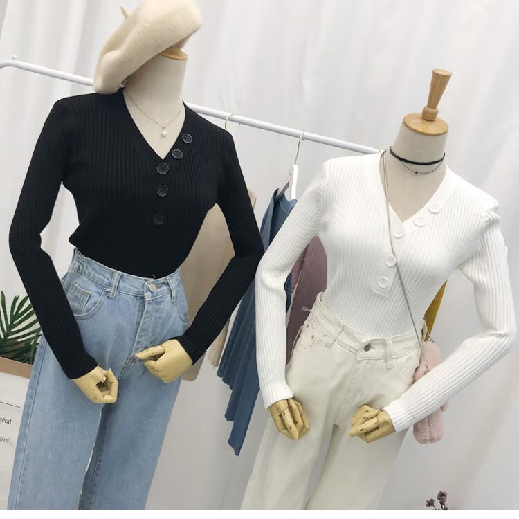 Mùa thu và mùa đông bộ áo khoác nhỏ tươi áo len in áo len nữ sang trọng mặc áo cổ chữ v thời trang áo len nữ áo len croptop