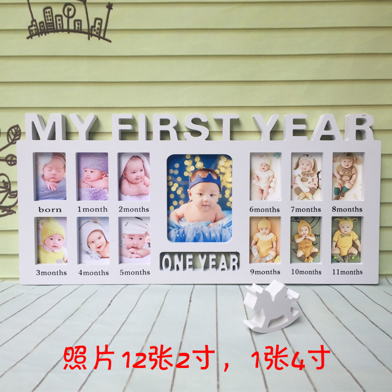 Creative Display Stand for One-Year-Old and 12-Month-Old Baby Photo Frame, Baby and Child Growth Photo Frame Wall Hanging Combination Commemorative Gift