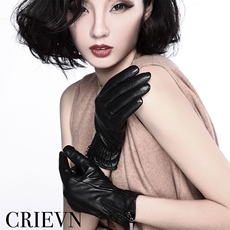 Перчатки crievn开车真皮手套女冬季加绒加厚加大码保暖羊皮手套女士薄款