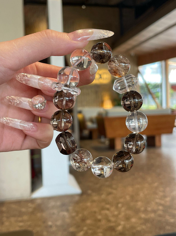Chinese Valentine's Day Gift Natural Crystal Bracelet for Women, Citrine White Crystal Bracelet, Black Gold Super Lucky Charm, Niche Fortune Beads