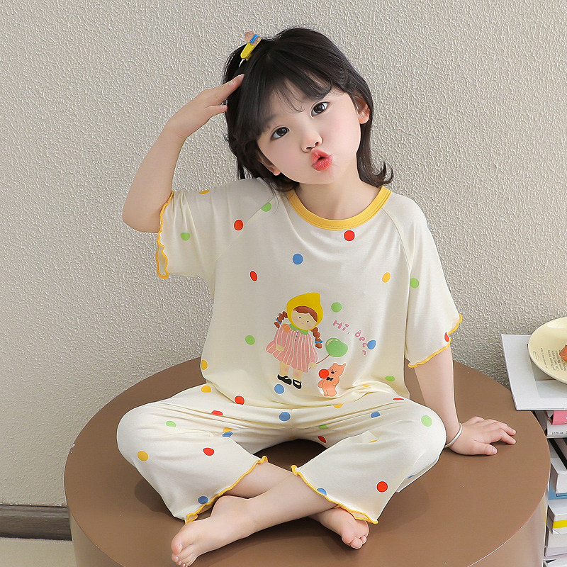 女の子用夏物薄手モダールホームウェア2026年新スタイルエアコン対応パジャマセット
