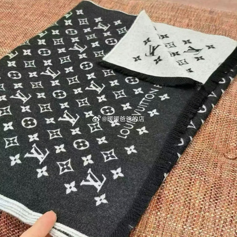 Louis Vuitton Lv Monogram Pattern Wool Scarf Women's Black