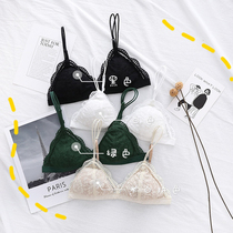 French underwear women triangle cup bra bralette does not bump small chest no steel ring sexy lace bra mesh