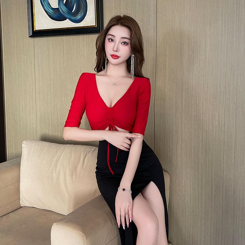 Ktv Nightclub Spa Massage Foot Bath Health Center Waist-Revealing Long Skirt Slimming Low-Cut Evening Dress Soft Sexy Work Clothes