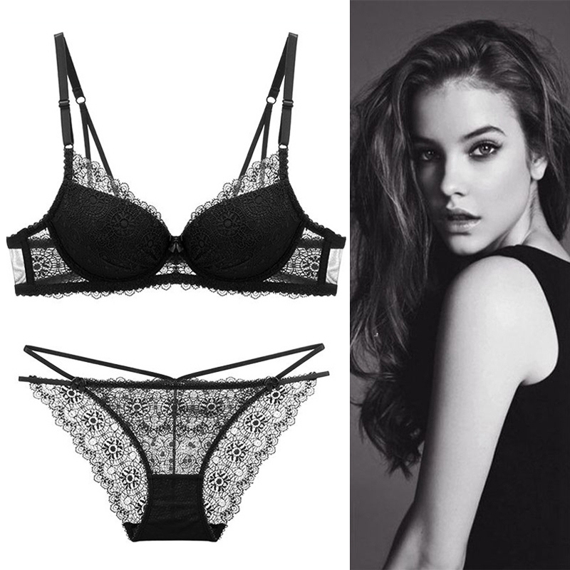 New Victoria Bra Sexy Lace Small Chest Push-Up Bra That Makes the Chest Look Bigger, Anti-Sagging Underwear for Women, Thin Black Style