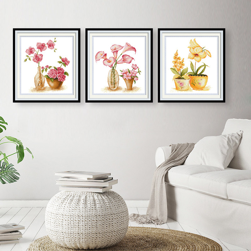 Cross stitch 2022 new line embroidered with simple embroidered living room yourself embroidered bedroom triptych flower small pieces new hands