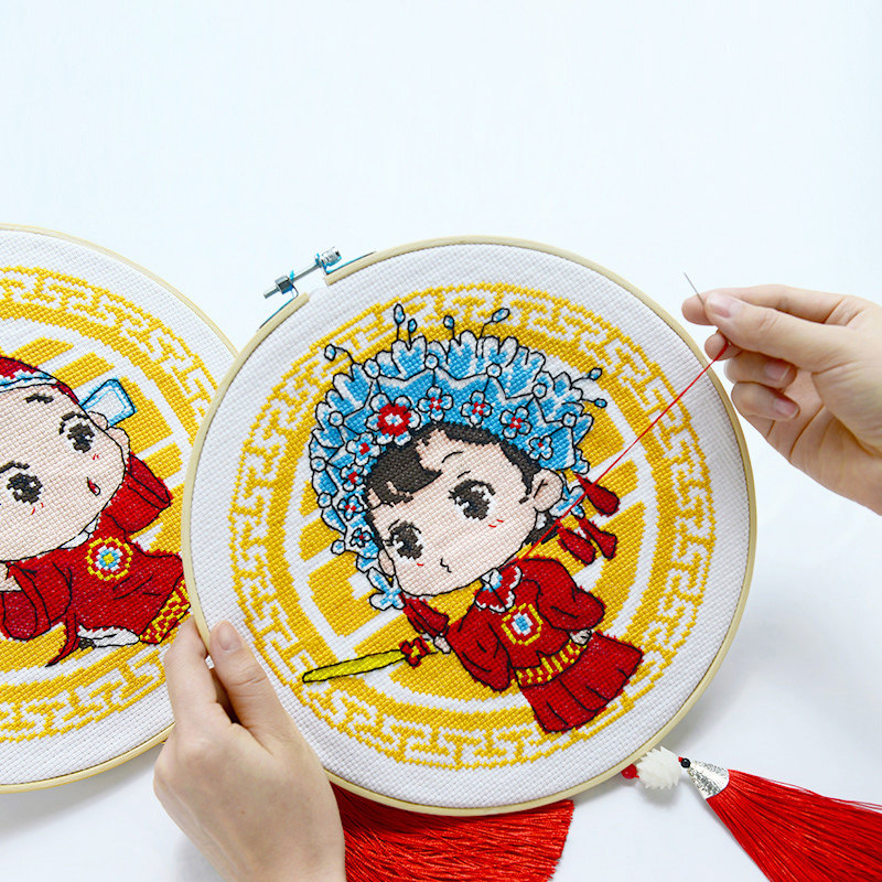 Cross embroidered 2022 new simple small pieces Living room Bedroom Lovers Wedding series A pair of handmade embroideries