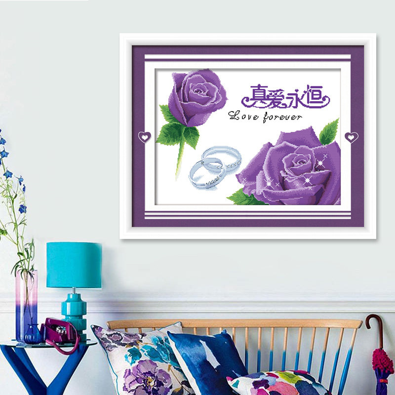 Cross-stitch 2021 new line embroidery living room bedroom true love eternal own embroidery handmade flowers small simple embroidery