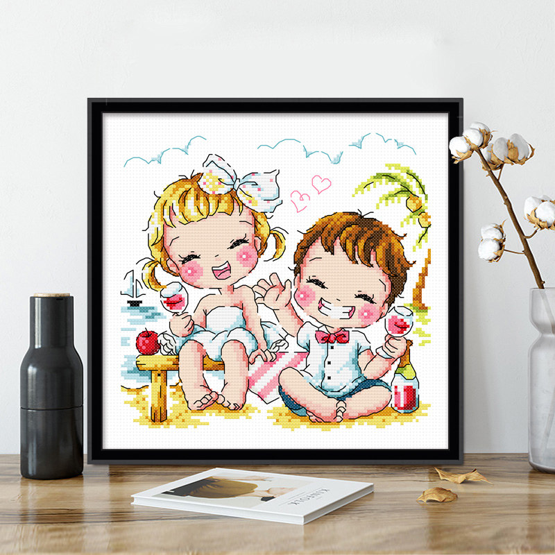Cross stitch 2022 new thread embroidery small pieces Korean cute cartoon cartoon couple bedroom children's room simple embroidery