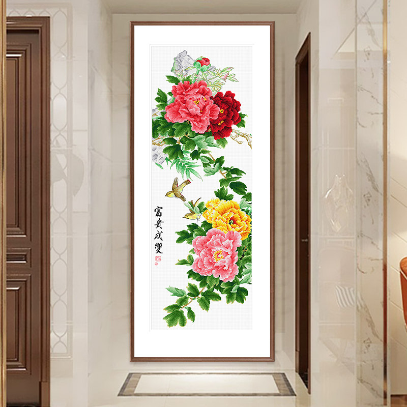 Cross-stitch 2021 new thread embroidery living room bedroom entrance walkway peony flowers rich and rich into a double Chinese style embroidery