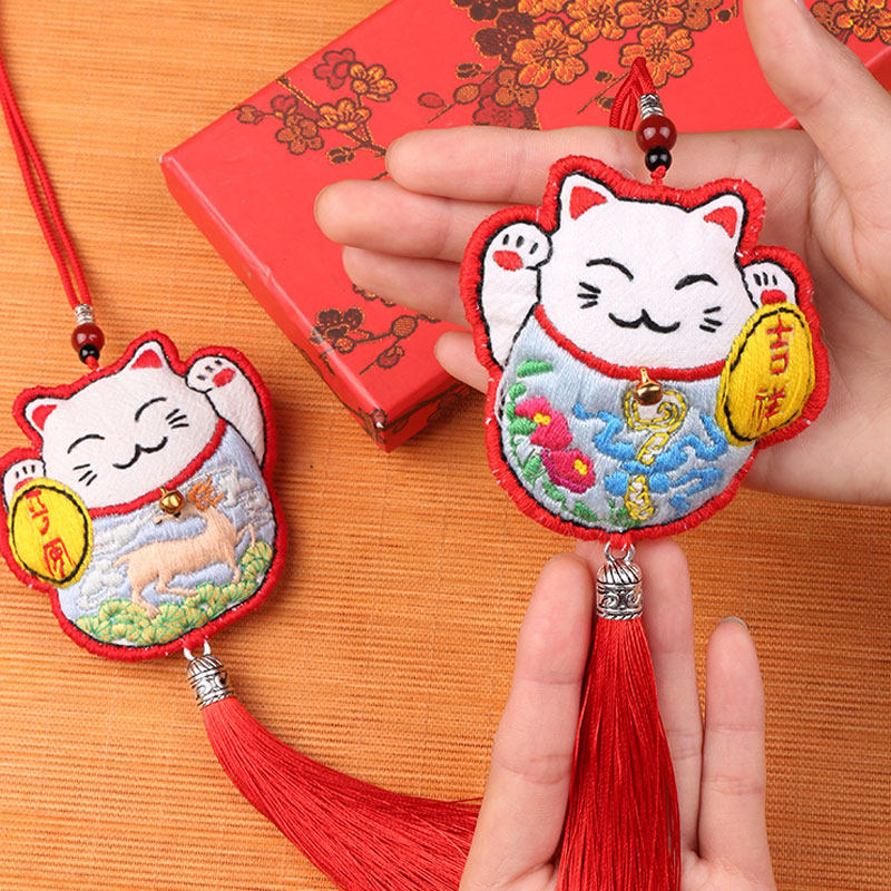 diy Lucky Cat embroidery peace Amulet Sachet Sachet Sachet Handmade material bag carry sachet Car hanging ornament